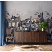 LANDSCAPE WALL MURAL HOUSES CITYSCAPE STYLISH WALLPAPER - BLUE
