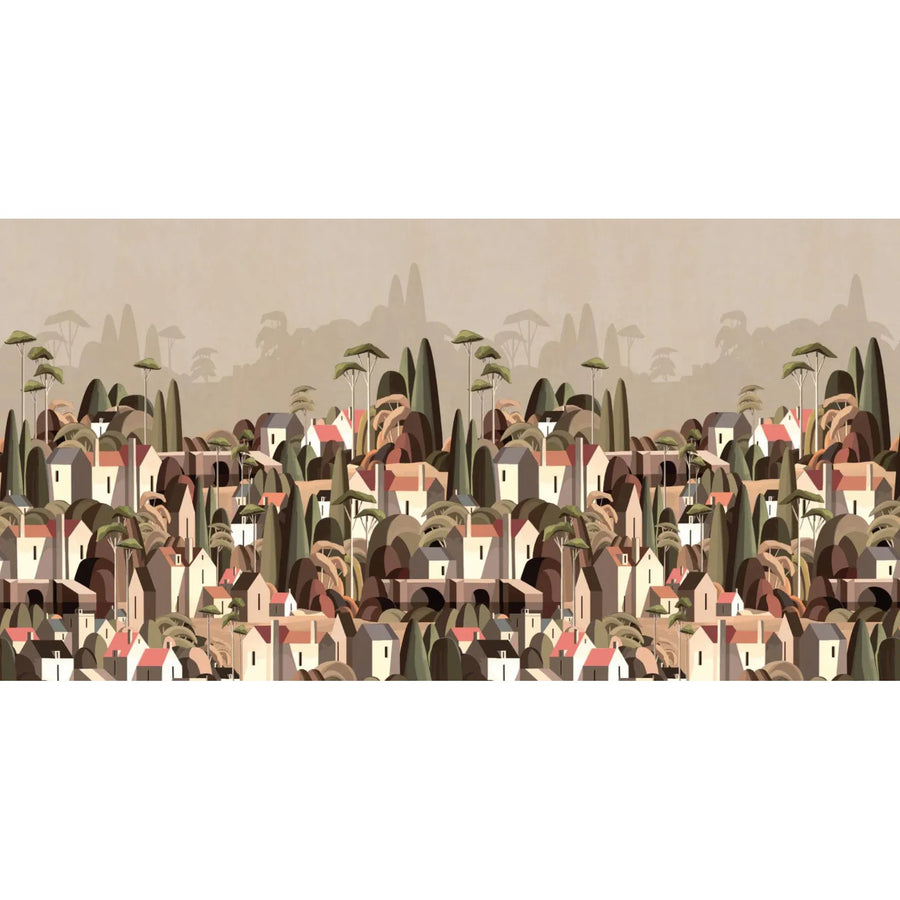 LANDSCAPE WALL MURAL HOUSES CITYSCAPE STYLISH WALLPAPER - LIGHT BEIGE