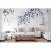 LARGE BLOSSOM TREE WALLPAPER, BLUE CHINOISERIE NATURE FLOWERS WALL MURAL