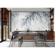 LARGE BLOSSOM TREE WALLPAPER, BLUE CHINOISERIE NATURE FLOWERS WALL MURAL