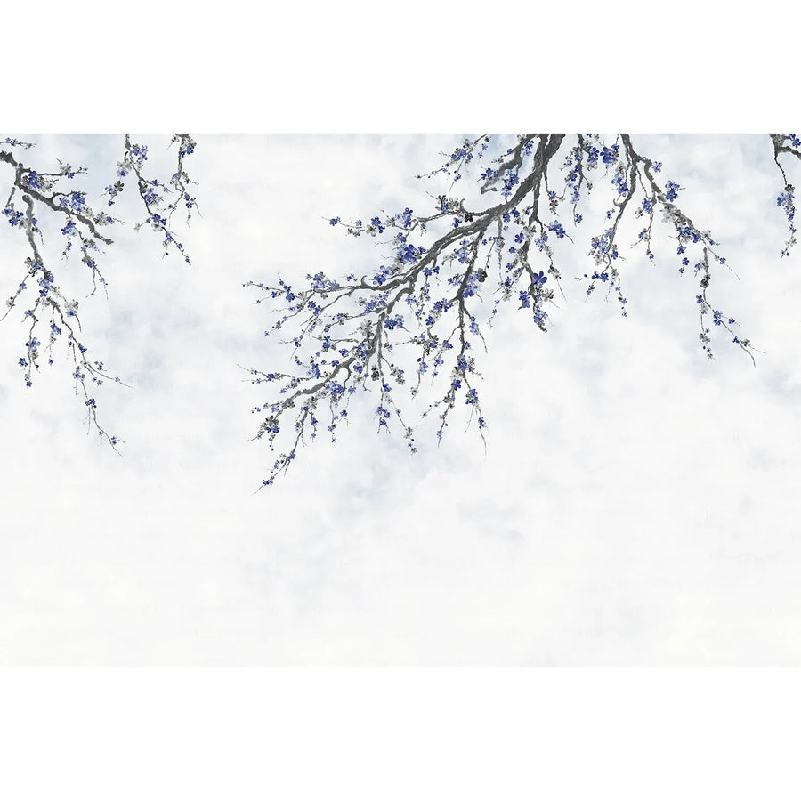 LARGE BLOSSOM TREE WALLPAPER, BLUE CHINOISERIE NATURE FLOWERS WALL MURAL