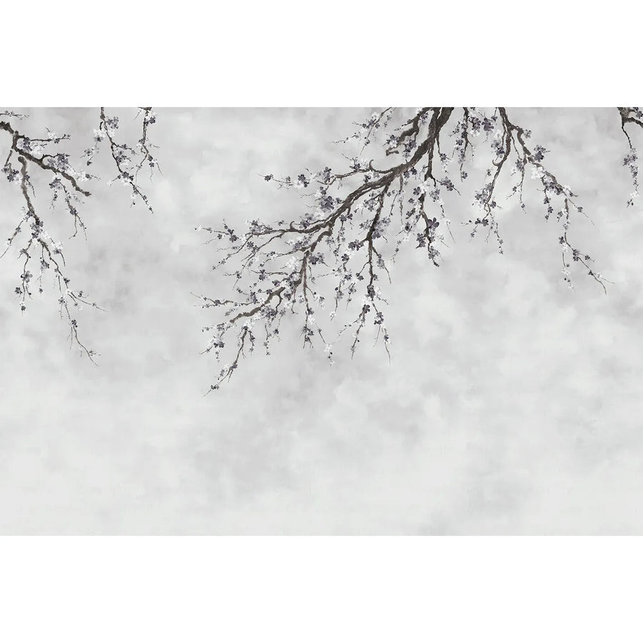 LARGE BLOSSOM TREE WALLPAPER, GRAY CHINOISERIE NATURE FLOWERS WALL MURAL