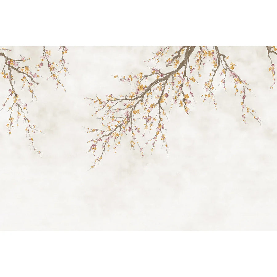 LARGE BLOSSOM TREE WALLPAPER, YELLOW CHINOISERIE NATURE FLOWERS WALL MURAL