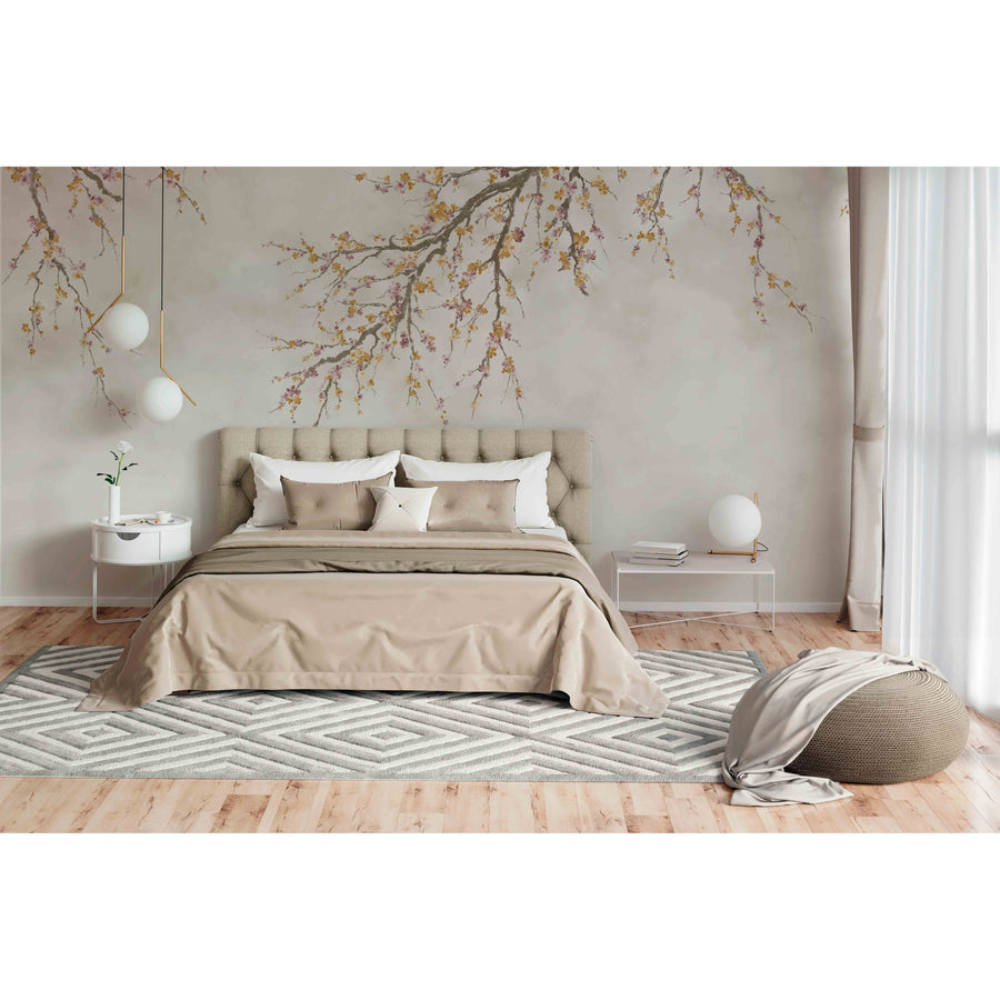LARGE BLOSSOM TREE WALLPAPER, YELLOW CHINOISERIE NATURE FLOWERS WALL MURAL