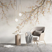 LARGE BLOSSOM TREE WALLPAPER, YELLOW CHINOISERIE NATURE FLOWERS WALL MURAL