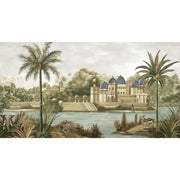 LARGE TROPICAL INDIAN THEME WALL MURAL, INDIA EARLY MORNING WALLPAPER - BLUE