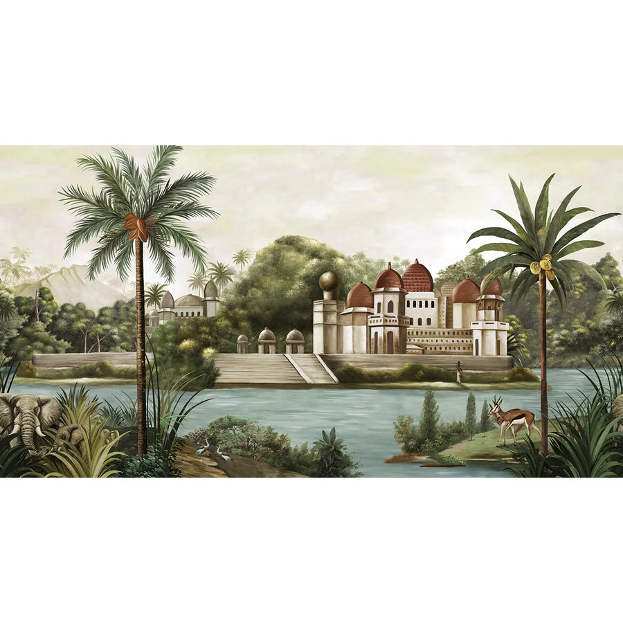 LARGE TROPICAL INDIAN THEME WALL MURAL, INDIA EARLY MORNING WALLPAPER