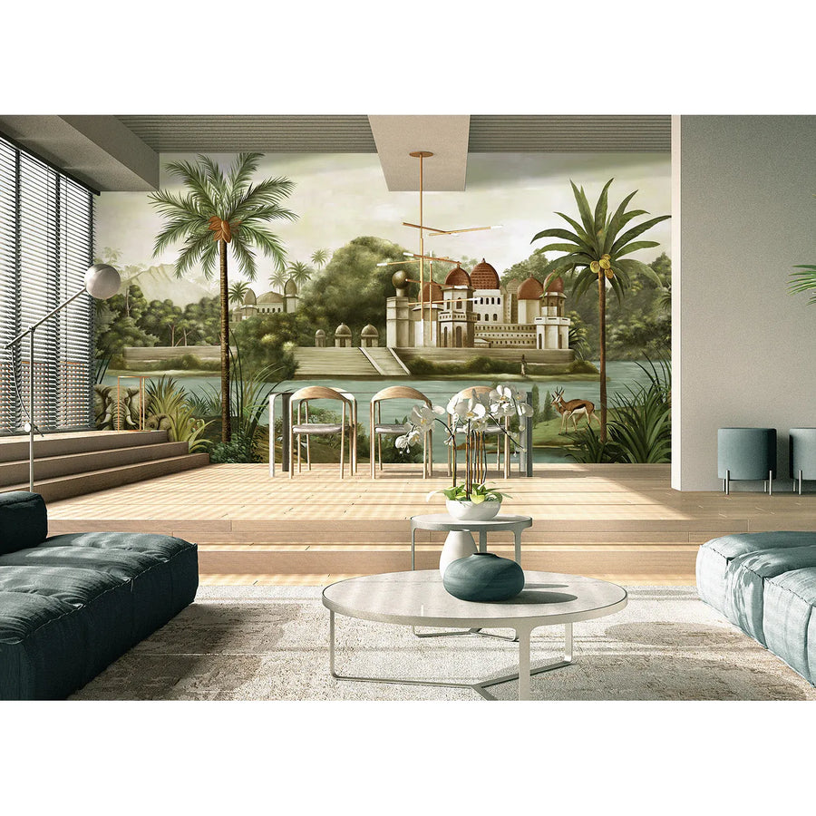 LARGE TROPICAL INDIAN THEME WALL MURAL, INDIA EARLY MORNING WALLPAPER