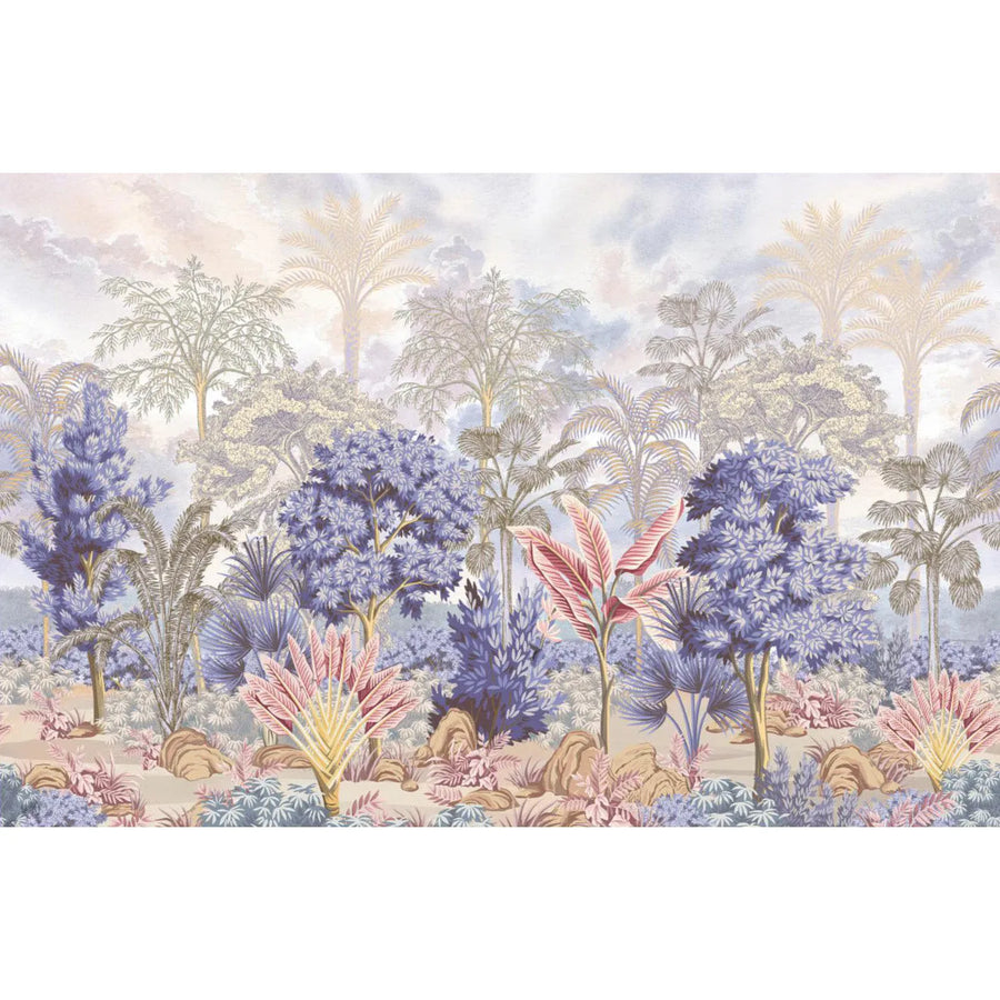 NATURE TROPICAL WALLPAPER, PURPLE FOREST WALL MURAL, CUSTOM SIZE TREES WALL ART