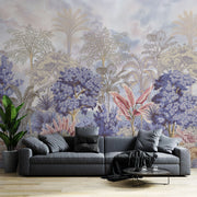 NATURE TROPICAL WALLPAPER, PURPLE FOREST WALL MURAL, CUSTOM SIZE TREES WALL ART