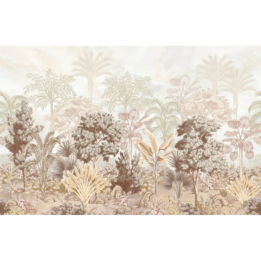 NATURE TROPICAL WALLPAPER, YELLOW FOREST WALL MURAL, CUSTOM SIZE TREES WALL ART