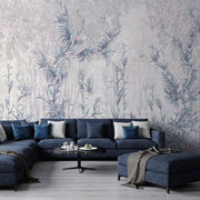 TREE WALL MURAL, BLUE FLOWERS BLOSSOM WALLPAPER