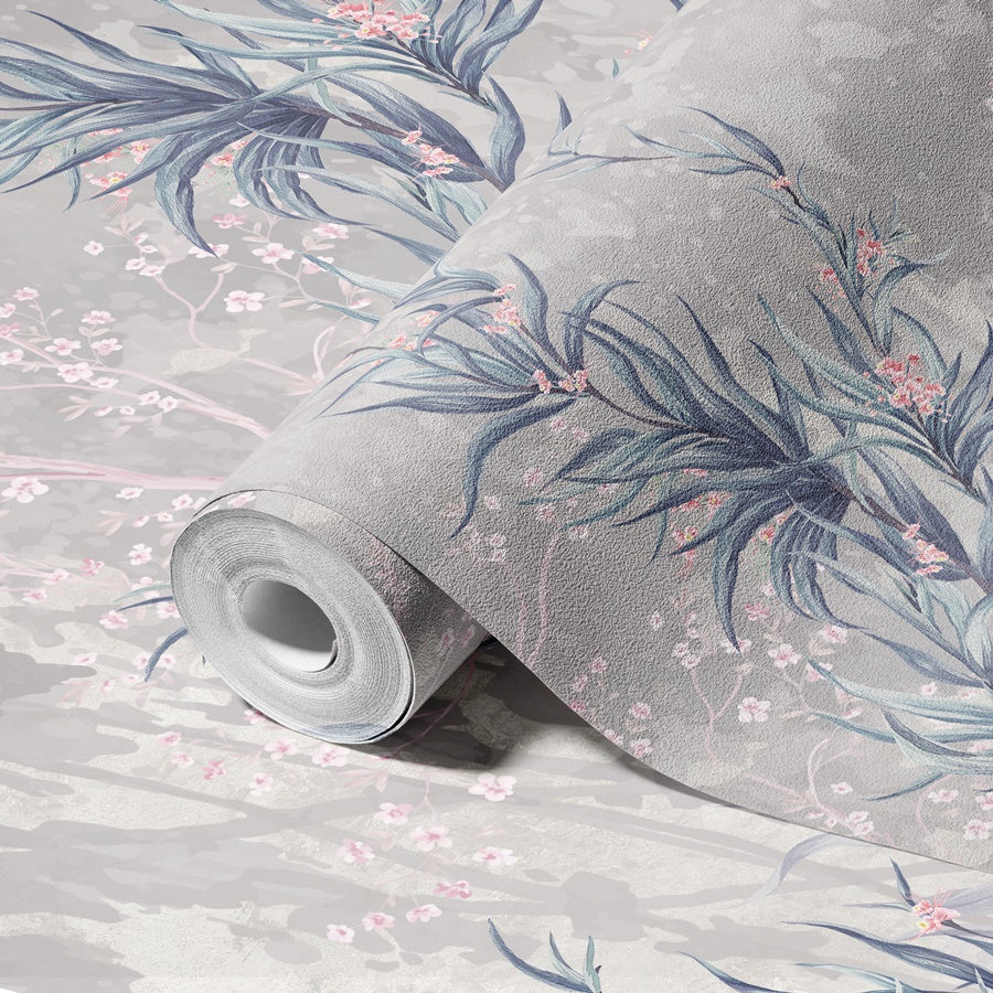 TREE WALL MURAL, BLUE FLOWERS BLOSSOM WALLPAPER