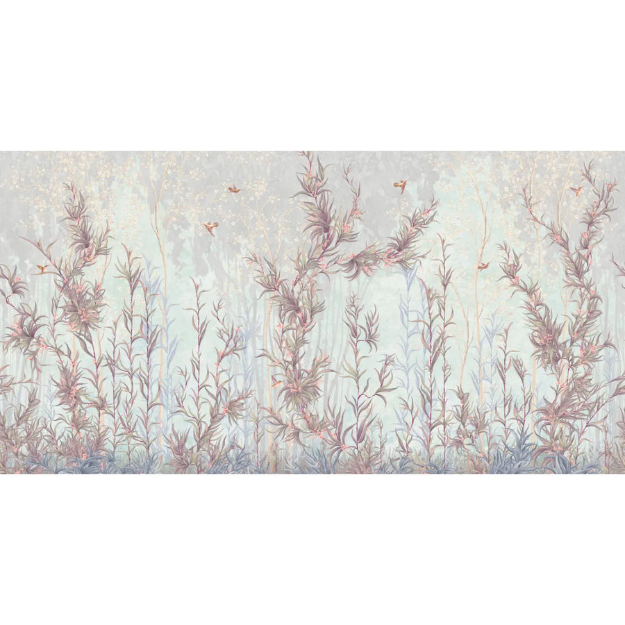 TREE WALL MURAL, LIGHT GREY FLOWERS BLOSSOM WALLPAPER
