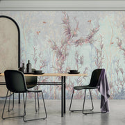 TREE WALL MURAL, LIGHT GREY FLOWERS BLOSSOM WALLPAPER