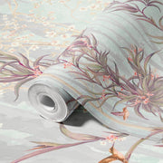 TREE WALL MURAL, LIGHT GREY FLOWERS BLOSSOM WALLPAPER