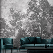 VINTAGE TREES SCENIC WALL MURAL, GRAY NATURE