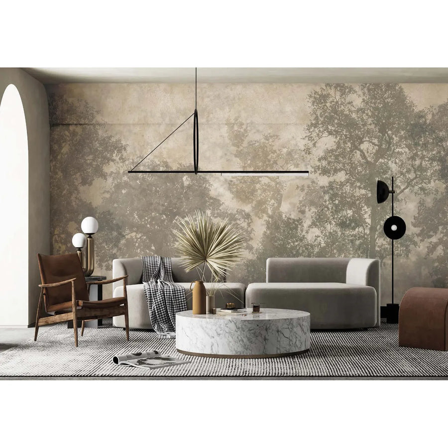 VINTAGE TREES SCENIC WALL MURAL, LEIGHT BEIGE NATURE