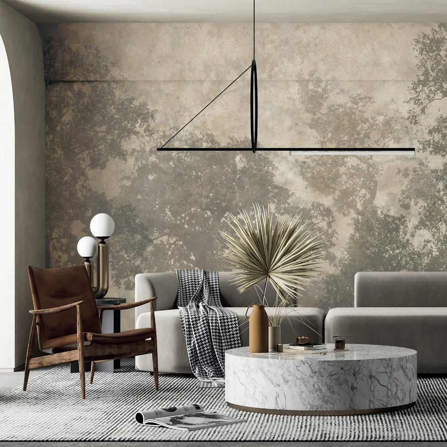 VINTAGE TREES SCENIC WALL MURAL, LEIGHT BEIGE NATURE