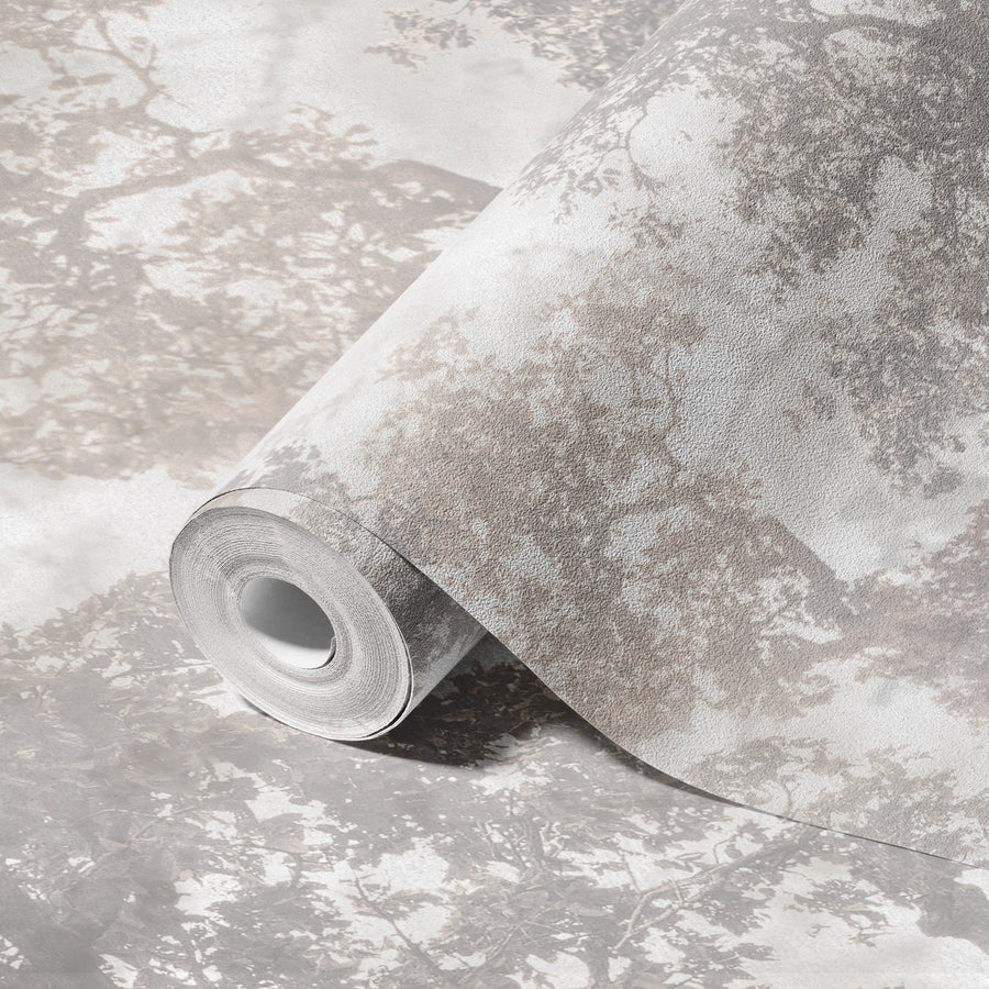 VINTAGE TREES SCENIC WALL MURAL, LIGHT GRAY NATURE