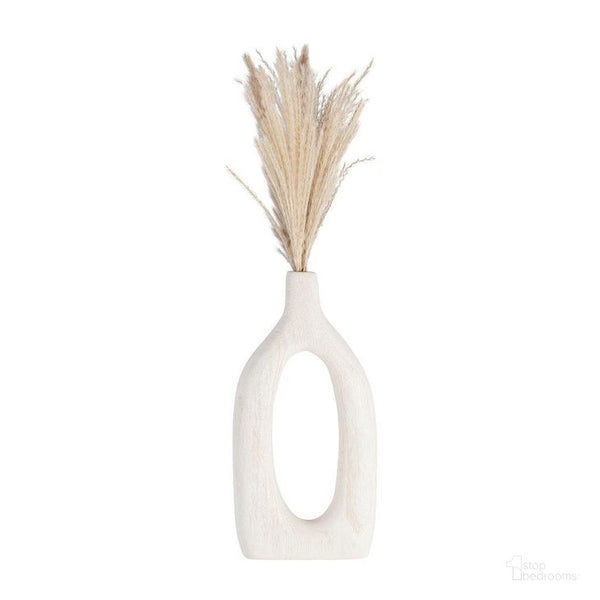 WOOD, 14"H CUT-OUT VASE, WHITE