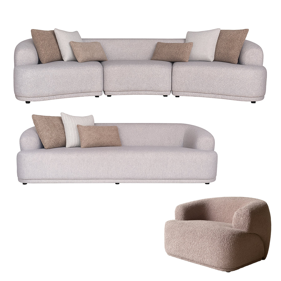 LUNA LIVING SET - ONE LARGE AND ONE SMALL SOFA & ONE CHAIR