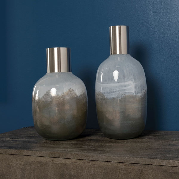 Onega I Short Gradient Blue Glass Gourd Style Vase