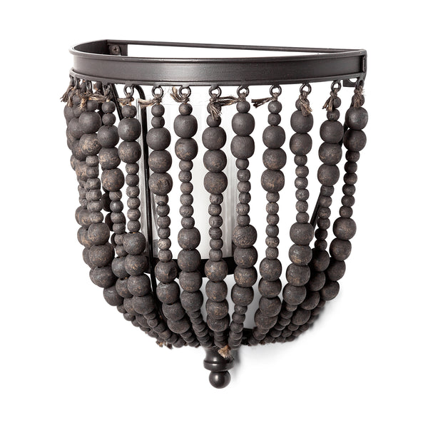 Liam II Black Metal Frame w/Wooden Beads Wall Candle Holder