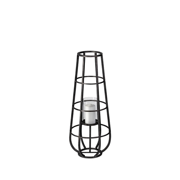 Bella Small Black Metal Cylindrical Cage Candle Holder Lantern