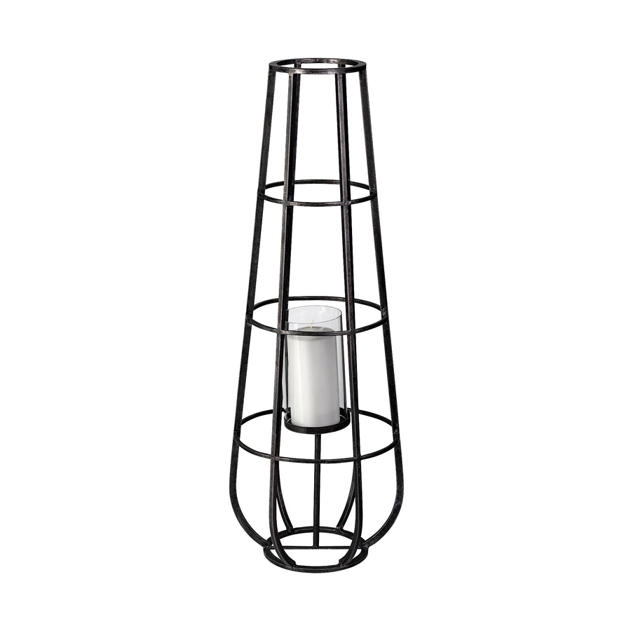 Bella Large Black Metal Cylindrical Cage Candle Holder Lantern