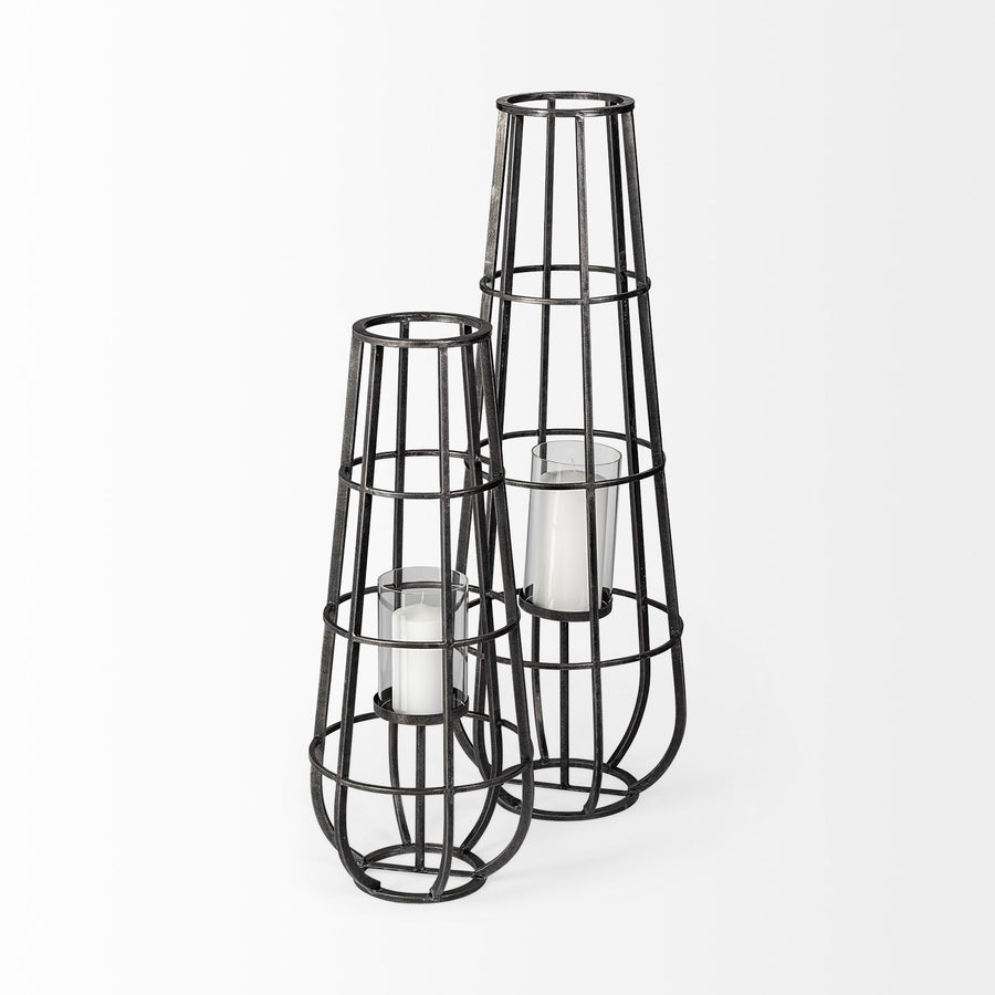 Bella Large Black Metal Cylindrical Cage Candle Holder Lantern