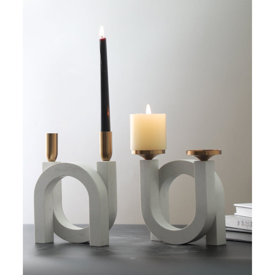 WHITE MARBLE CANDLE HOLDER - SET OF 2