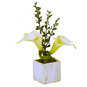 WHITE CALL LILIES IN WHITE MARBLE CERAMIC CUBE