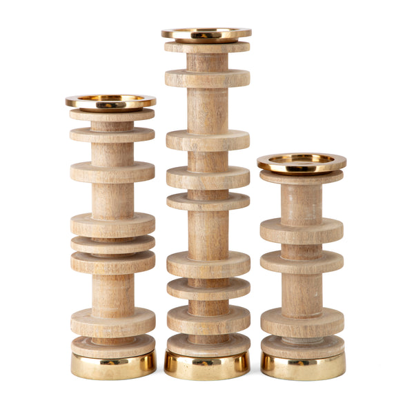 VISBY WOOD CANDLEHOLDERS - SET OF 3