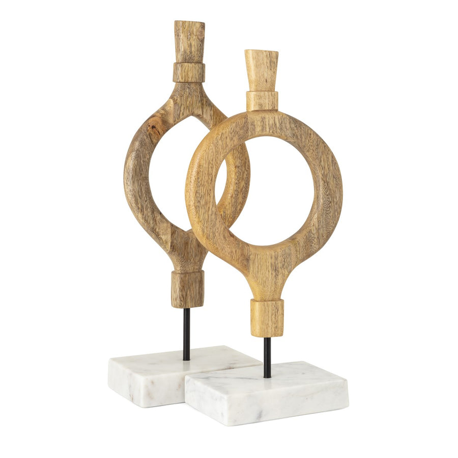 KANO WOODEN STATUARY ON MARBLE BASE - SET OF 2