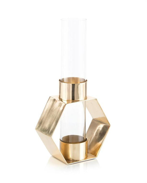 Pentagon Brass & Glass Vase II