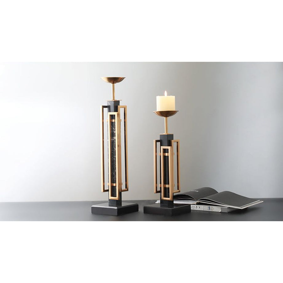 BLACK & BRASS CANDLE HOLDER - SET OF 2