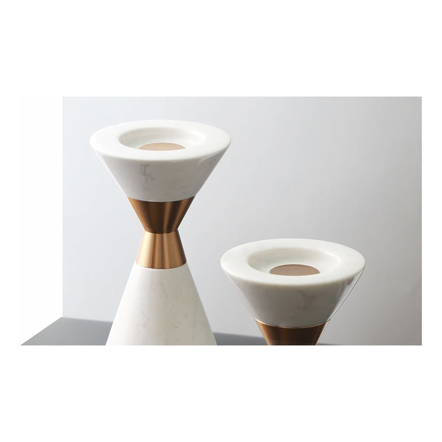 WHITE AND GOLD CANDLE HOLDER - SET OF 2